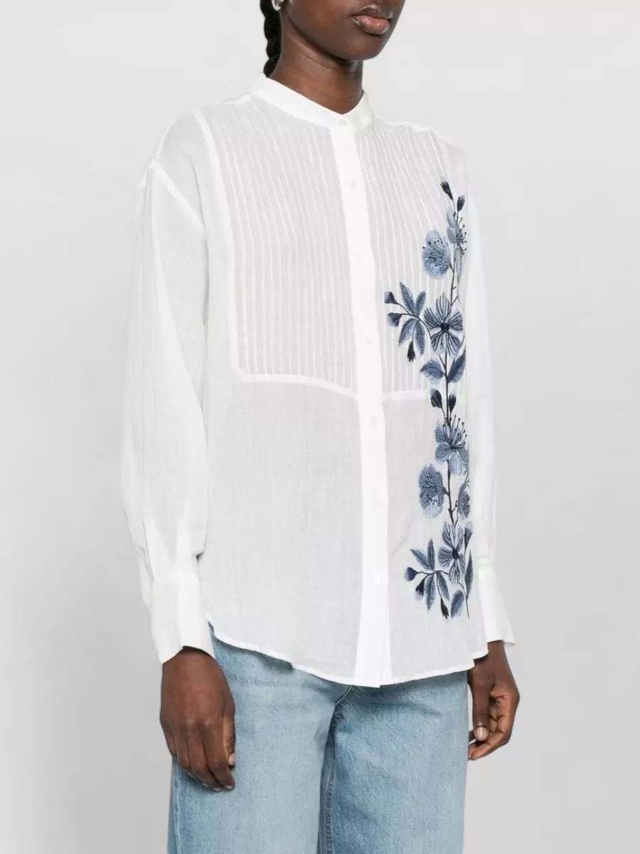 Ermanno Firenze Embroidered Pintuck Long-Sleeve Shirt