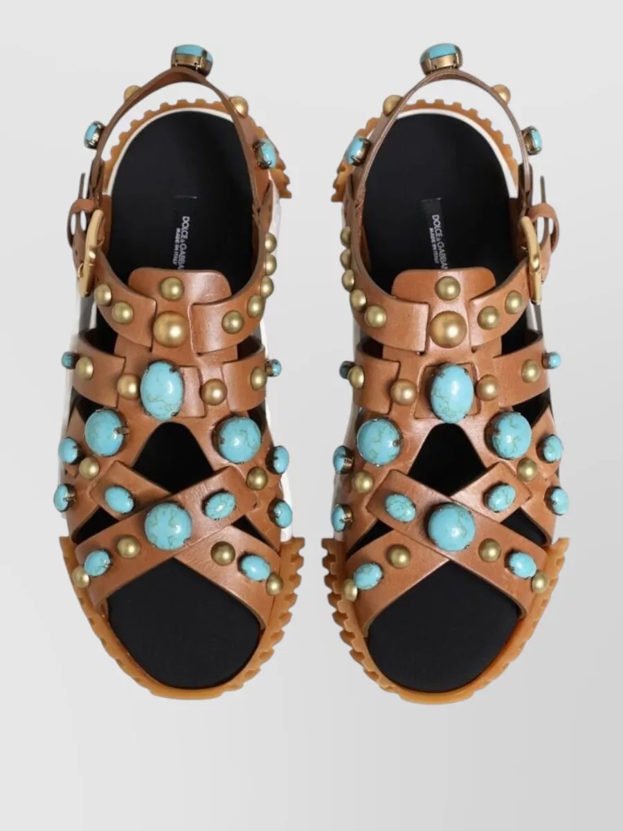 Dolce&Gabbana Leather Studded Slides Sandals