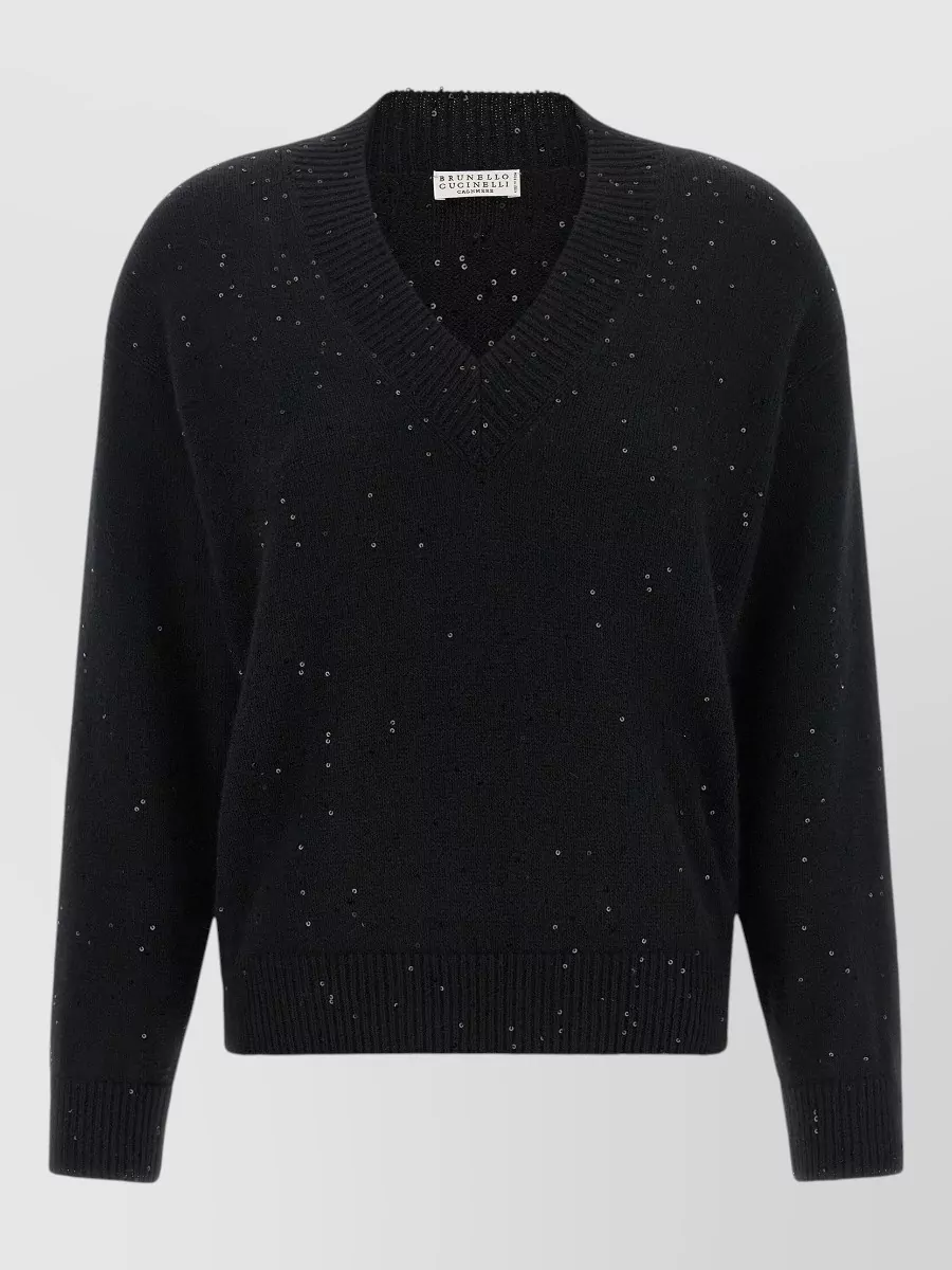 Brunello Cucinelli Cashmere silk sequin-embroidered v-neck sweater