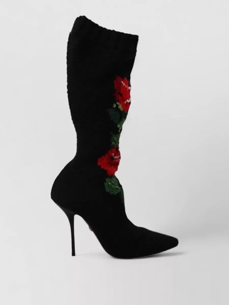 Dolce&Gabbana Floral-Embroidered Knee-High Sock Boots