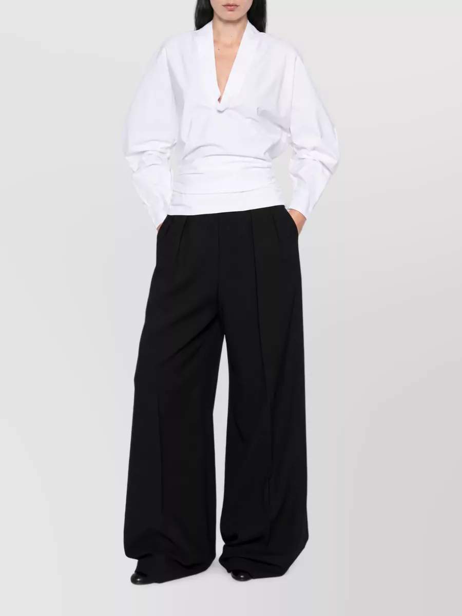Jacquemus Cotton V-Neck Ruffled Wrap Blouse