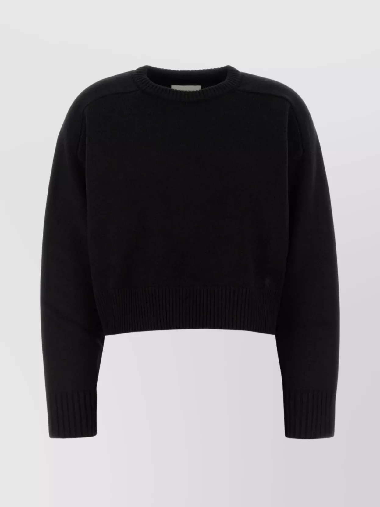 Loulou Studio Crew Neck Bruzzi Knit Sweater With Ribbed Cuffs And Hem In Black