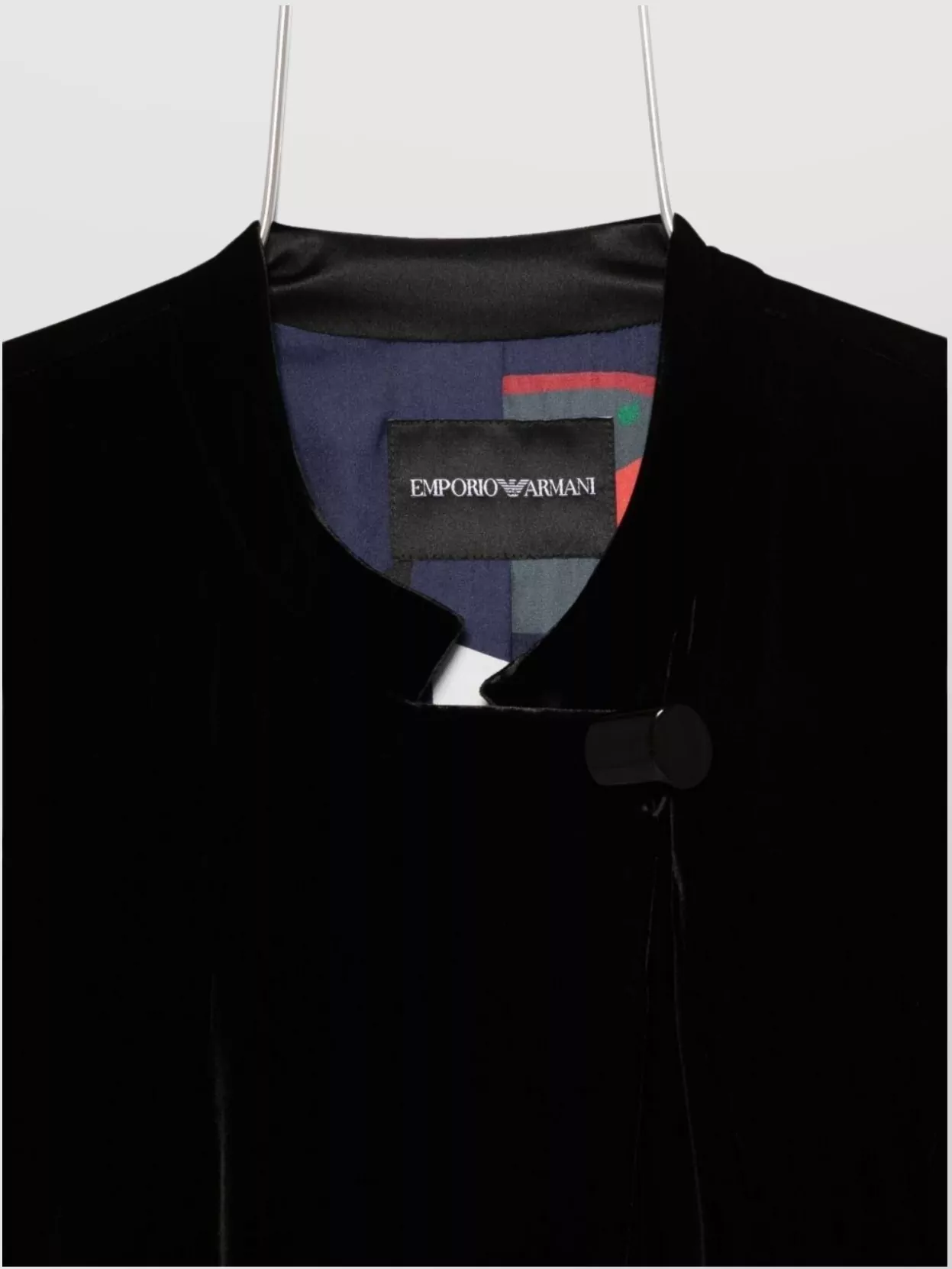 Emporio Armani Knee Length Velvet Coat With Long Sleeves In Black