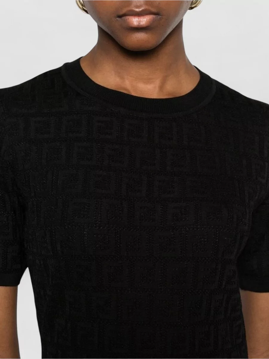 Fendi Ff Cotton Blend Midi Dress Crew Neck