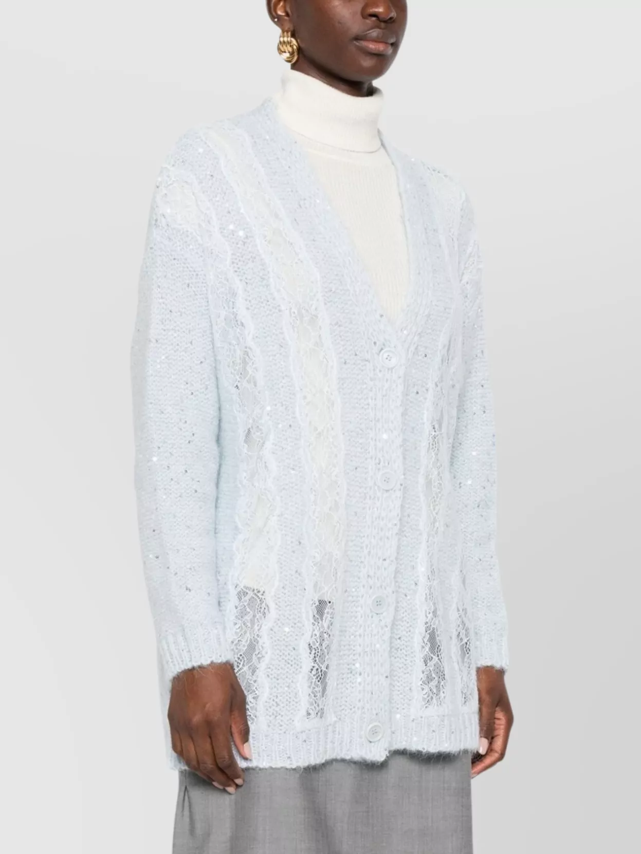 Ermanno Firenze Cable Knit Cardigan With Lace And Sequins