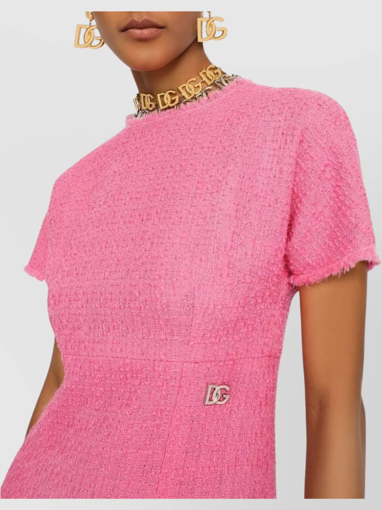 Dolce & Gabbana Women Rachel Tweed Dress With Dg Logo In Pink