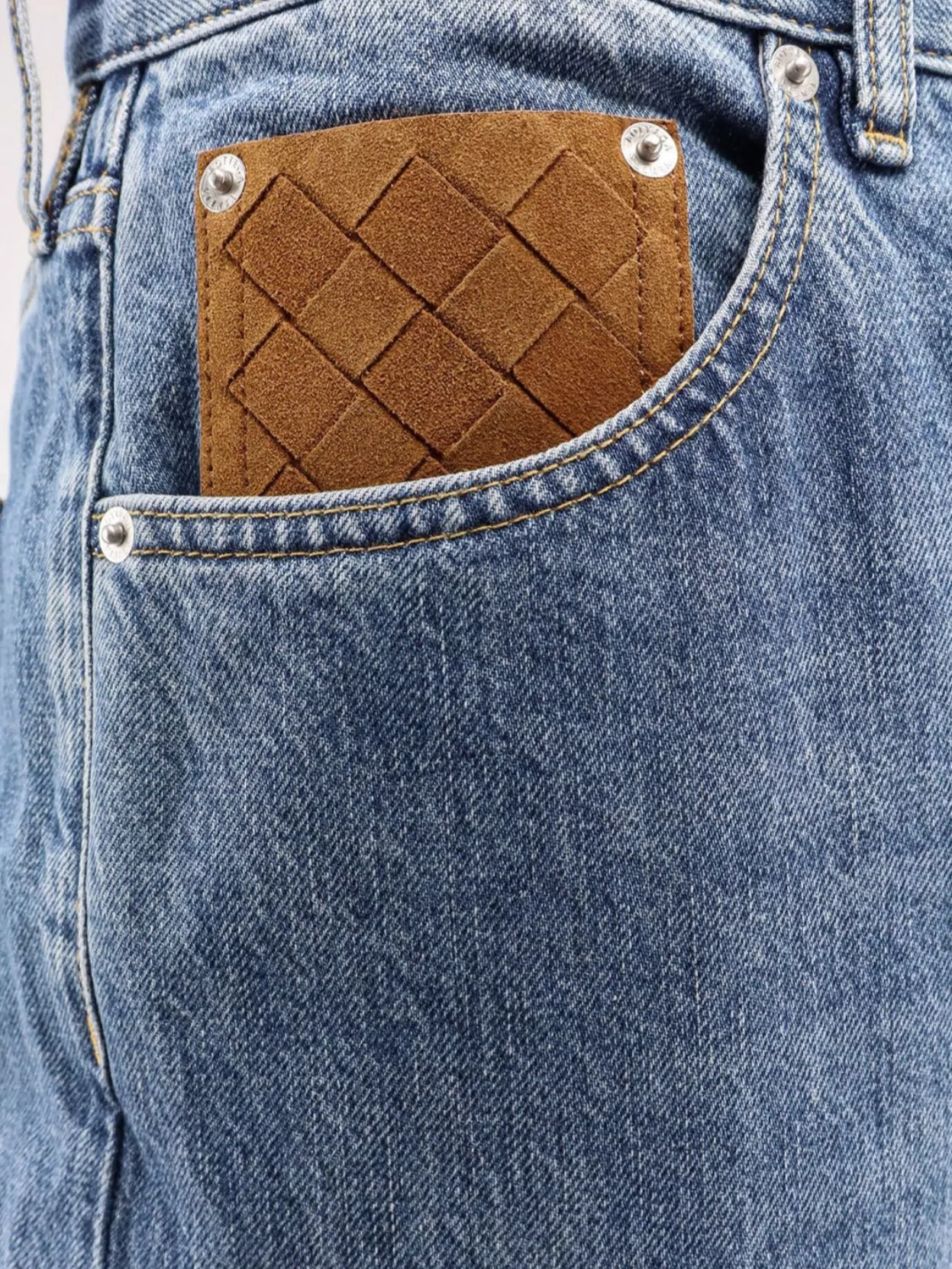 Bottega Veneta Denim Trousers Featuring Braided Leather Detail