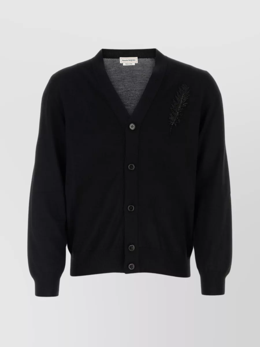 Shop Alexander Mcqueen Embellished V-neck Wool Cardigan In Black