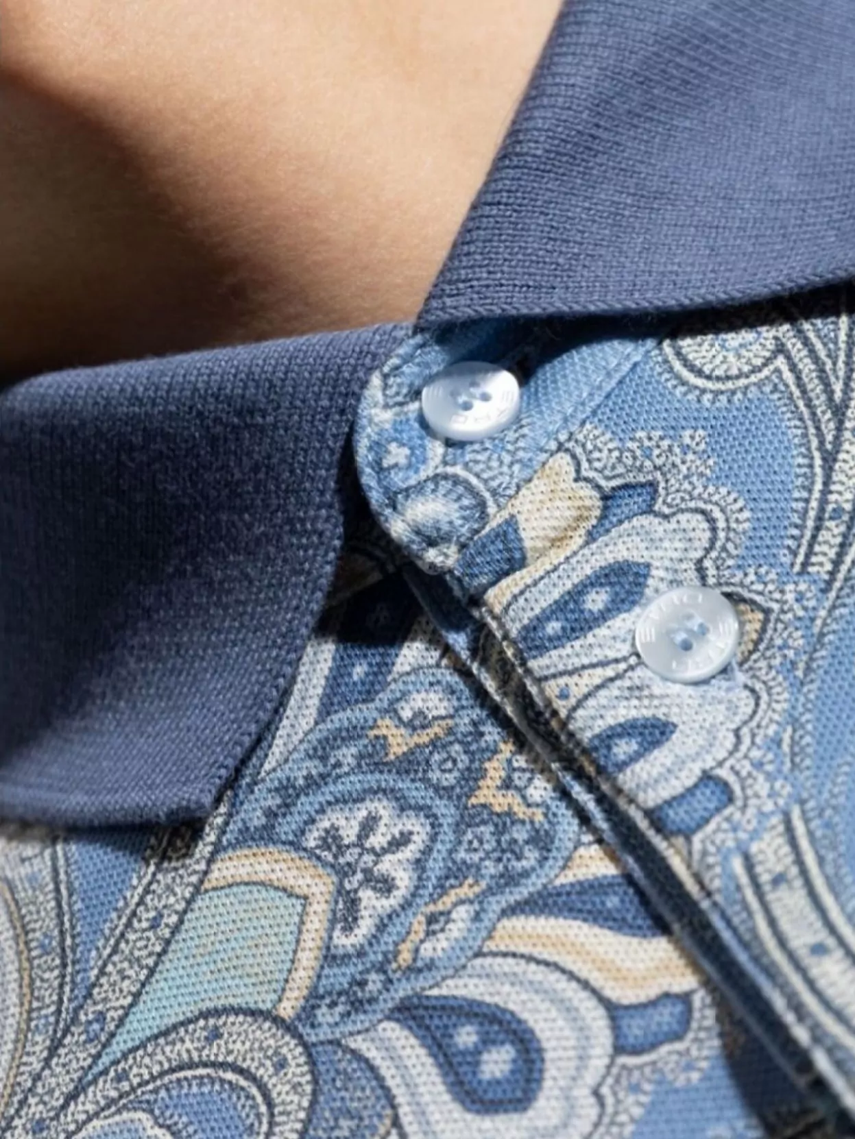 Etro Paisley Pattern Polo Shirt With Ribbed Collar And Cuffs
