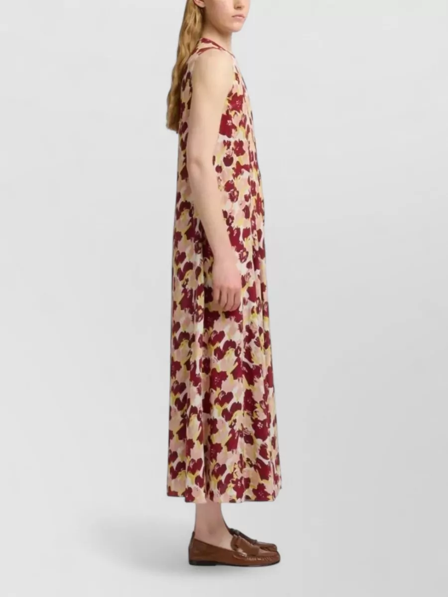 Marni Silk Sleeveless Floral-Print Pleated Maxi Dress