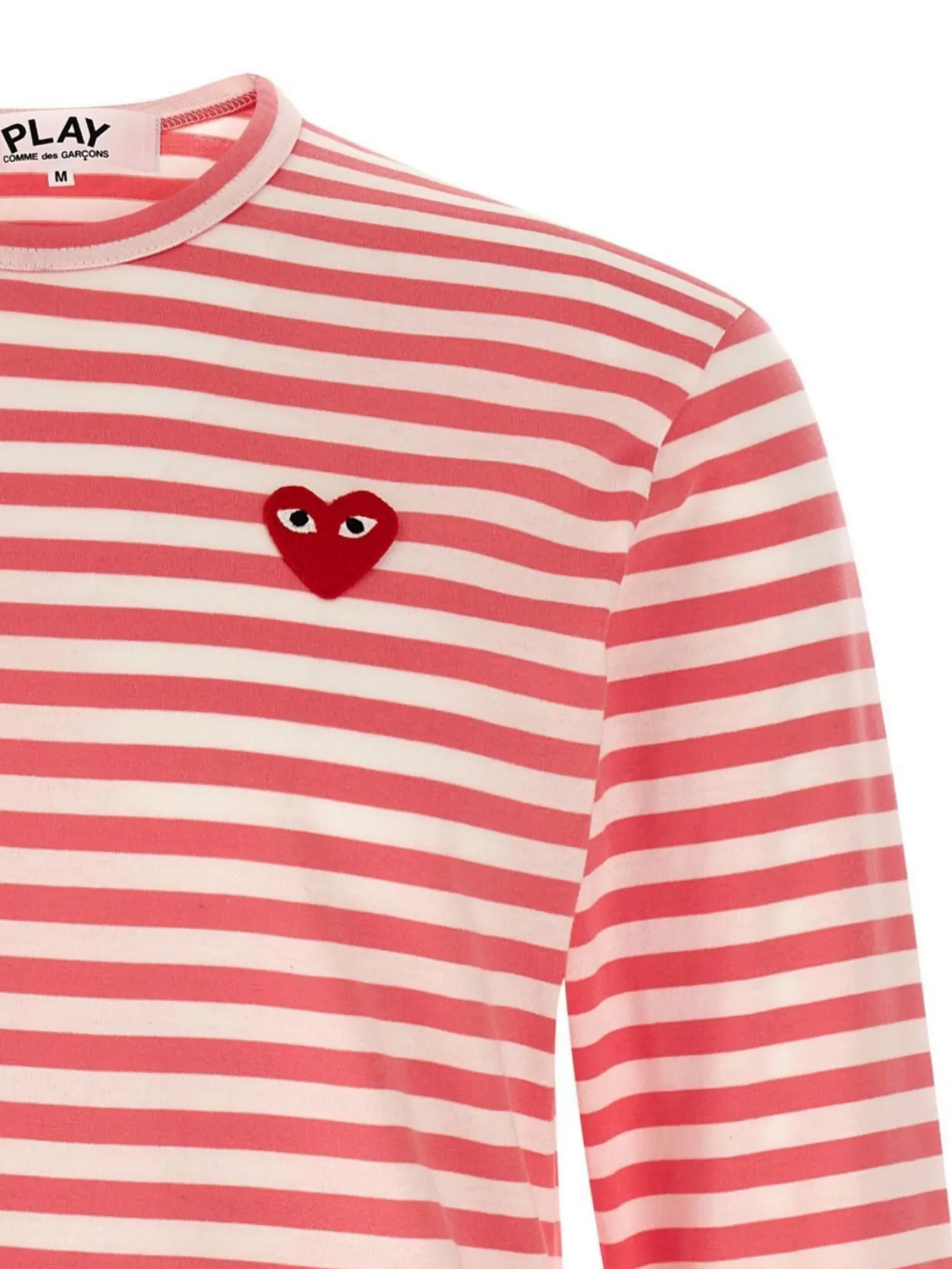 Comme Des Garçons Play Striped Logo Patch Crew Neck T-Shirt