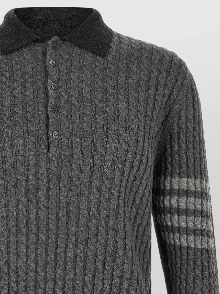 Thom Browne Cable-Knit Long-Sleeve Wool Polo Sweater
