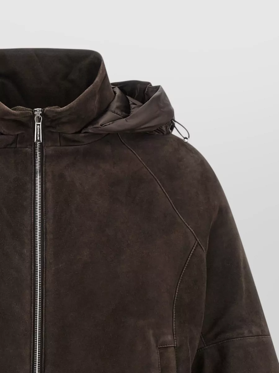 Moorer Suede Quilted Hooded Asymmetric 2-In-1 Jacket