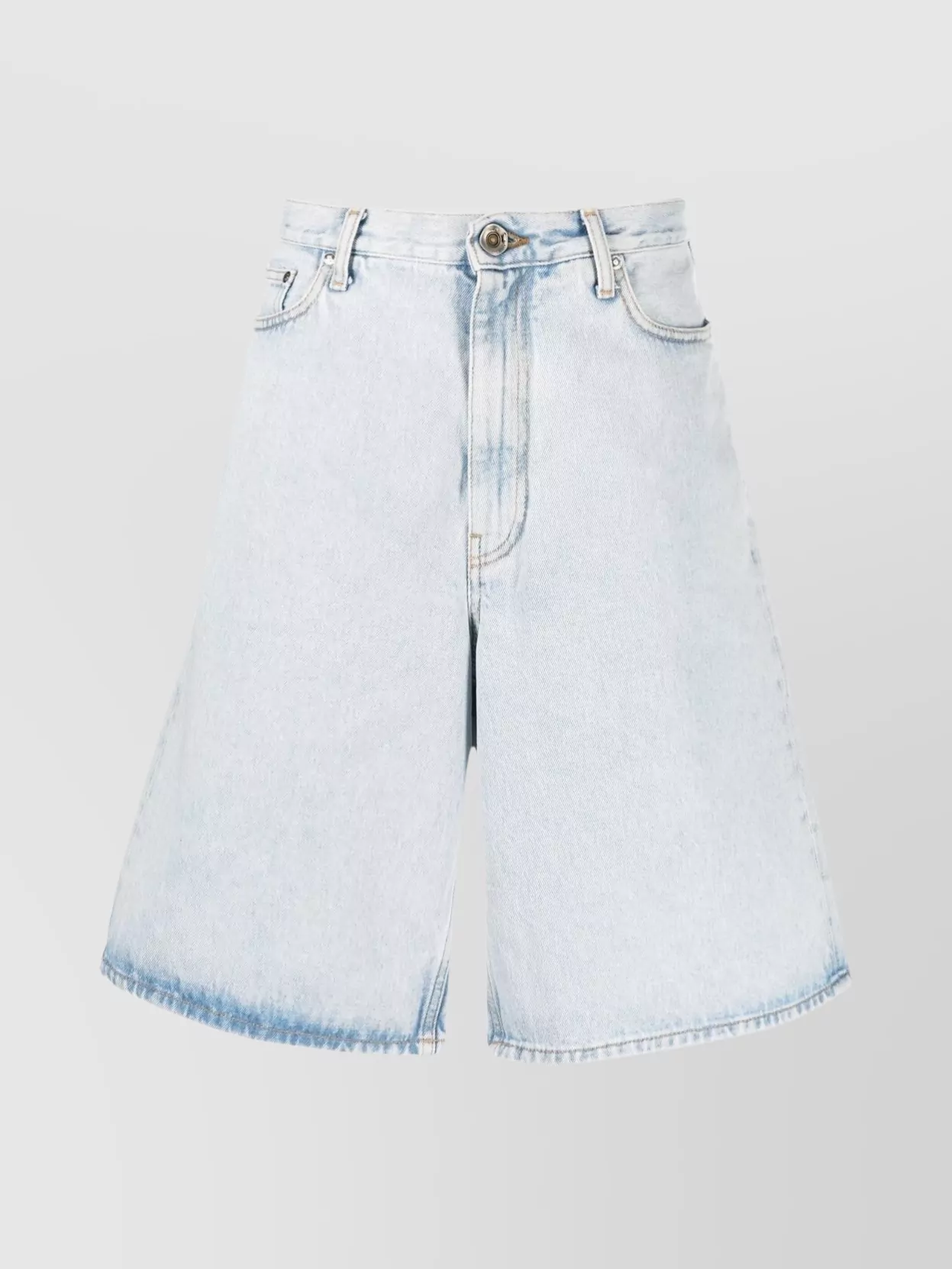 Shop Off-white Single Arrow Frayed Hem Denim Shorts In Blue