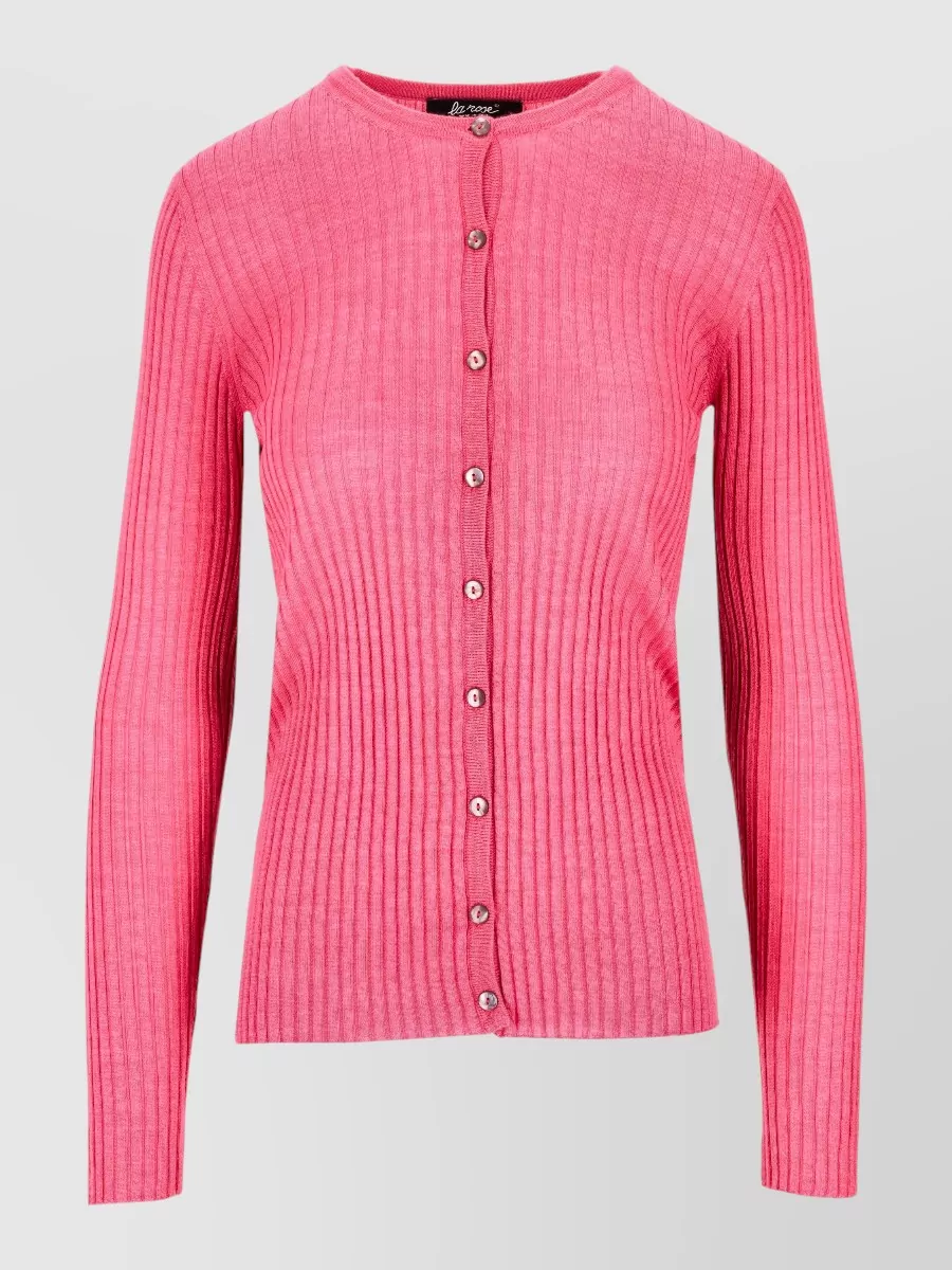 La Rose cashmere silk ribbed round neck cardigan