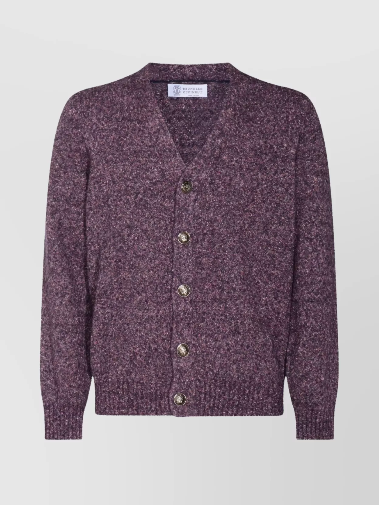 Brunello Cucinelli V-neck Long Sleeve Sweater With Ribbed Cuffs And Hem In Purple