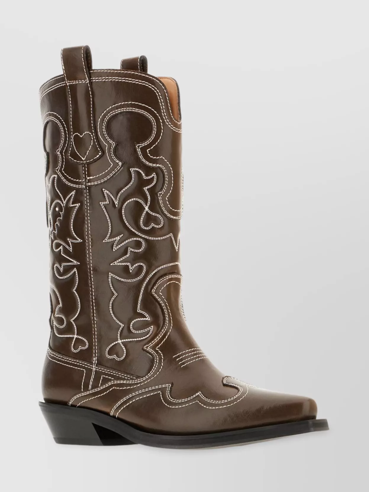 Ganni Shaft Boots With Cuban Heel And Decorative Stitching