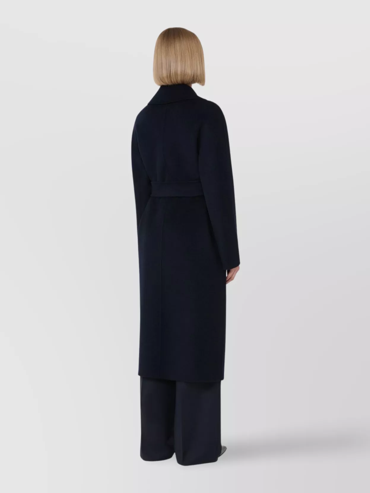 Max Mara Long Virgin Wool Coat With Pointed Collar In Blue
