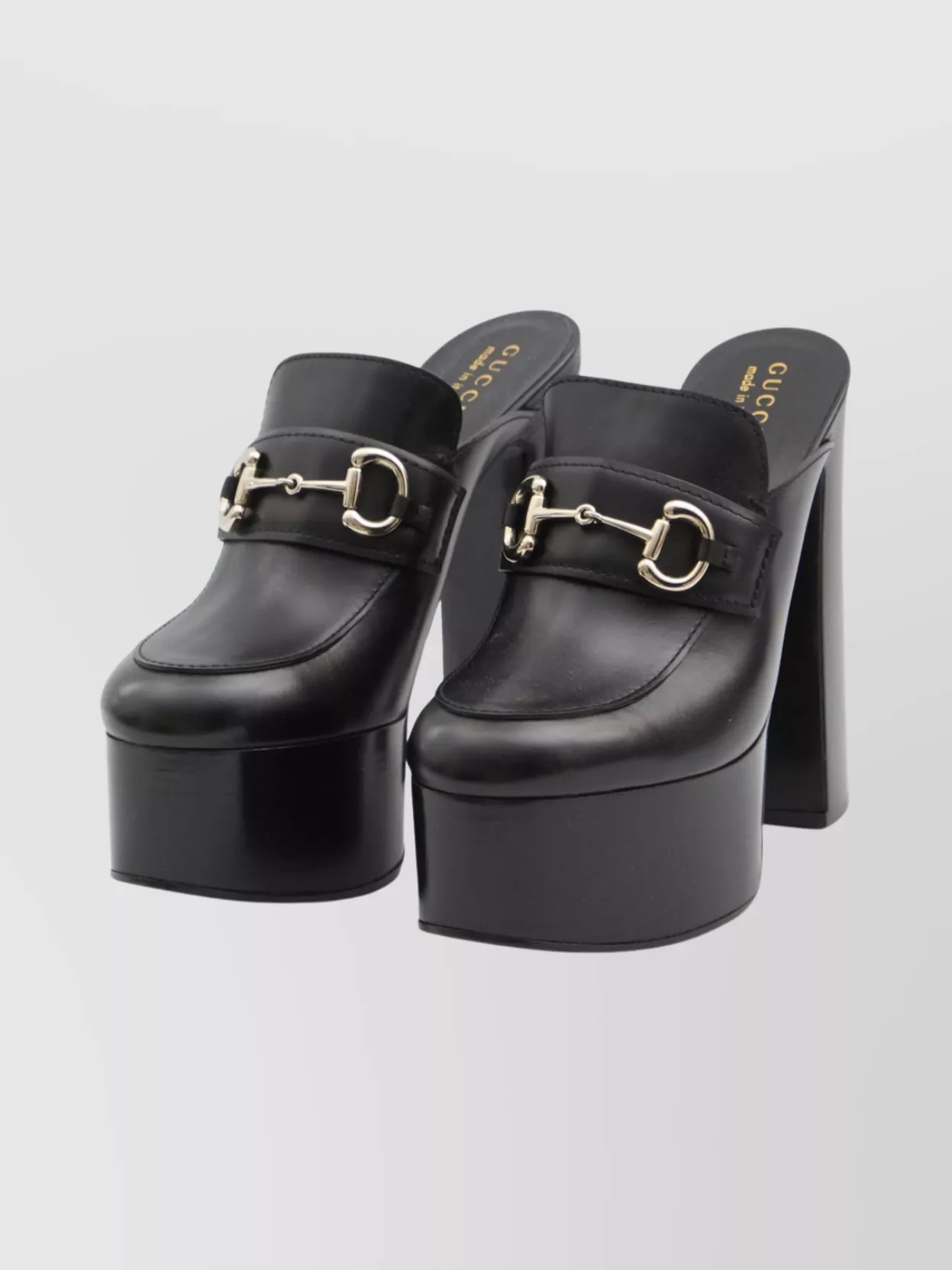 Gucci Horsebit Platform Mules In Calf Leather In Black