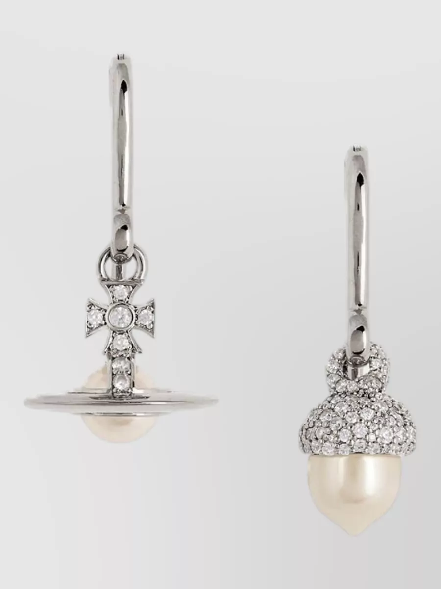 Vivienne Westwood Drop Earrings Silver Tone Orb Pendant Pearls