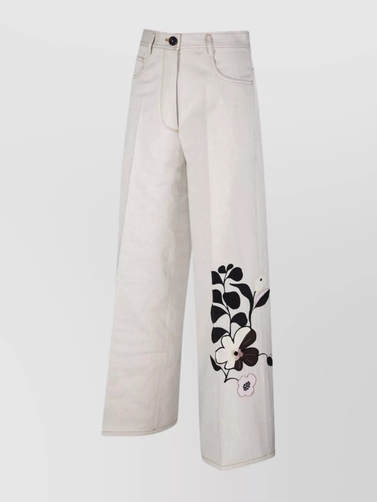 Forte Forte Wide Leg Floral Embroidery Trousers