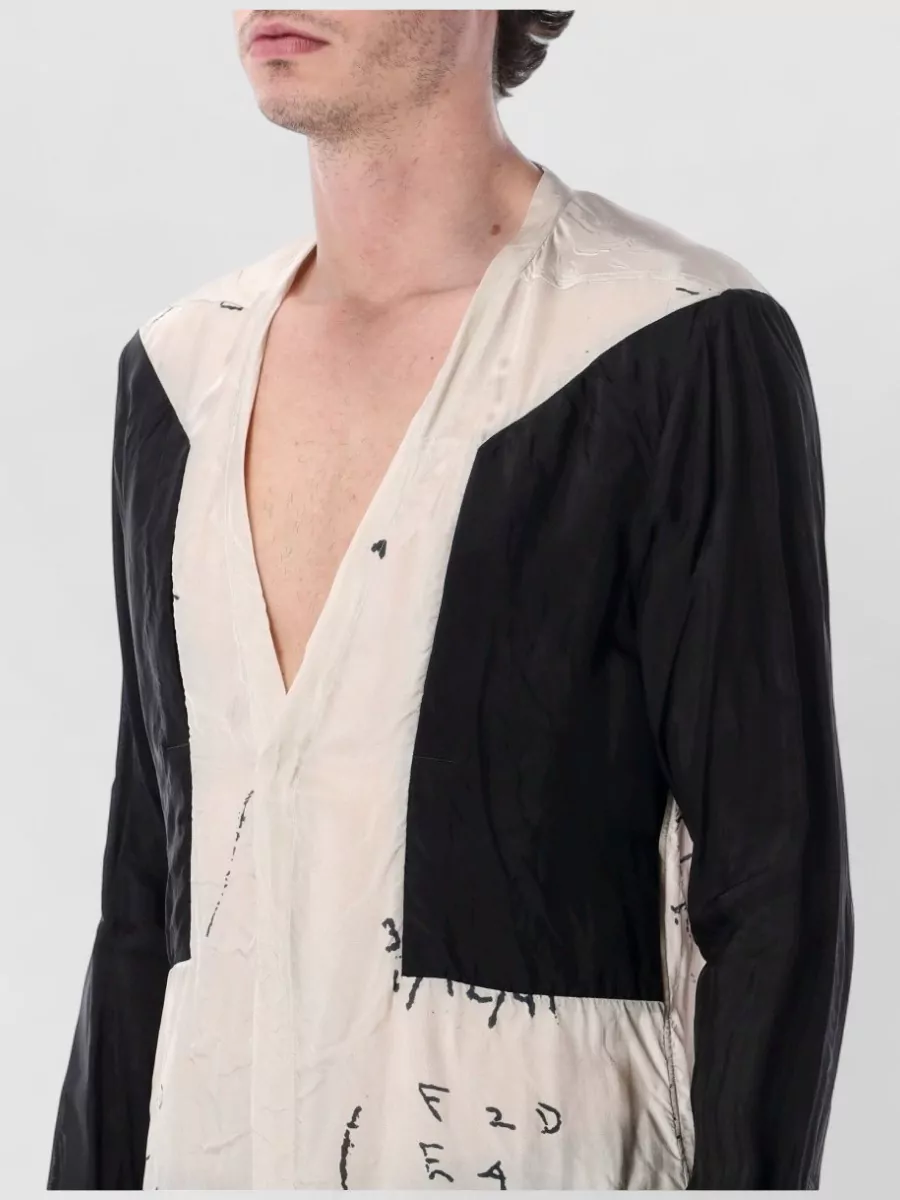 Rick Owens Printed V-Neck Long-Sleeve Shirt