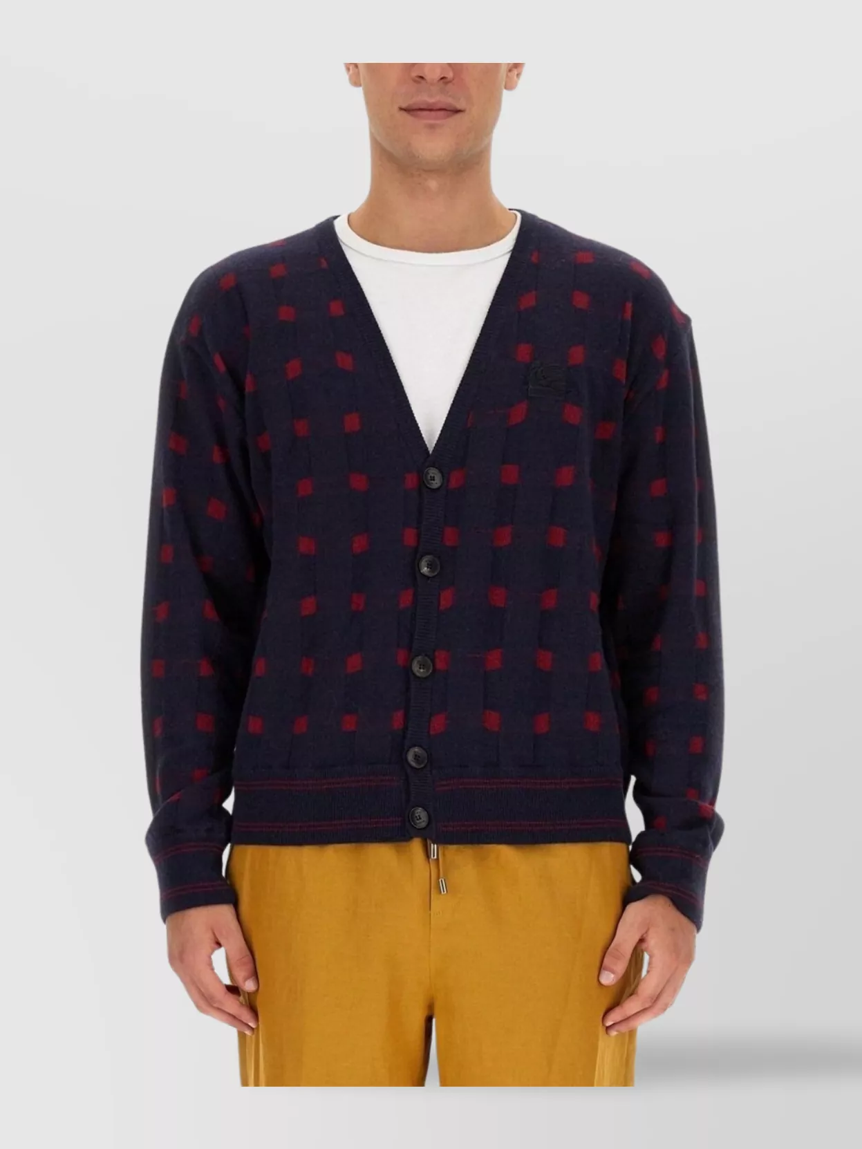 Etro Checkered V-Neck Long Sleeve Cardigan