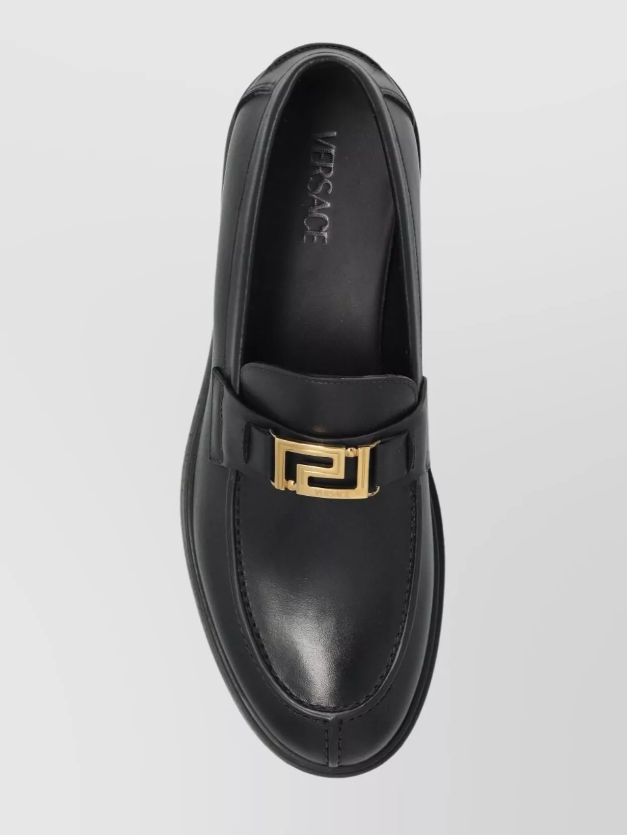 Versace Round Toe Lace Shoes With Gold-Tone Buckle
