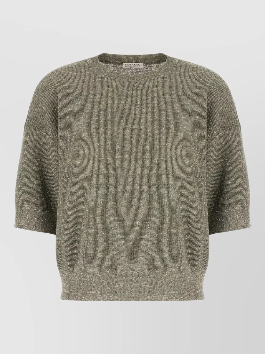 Brunello Cucinelli Linen-blend ribbed crew-neck short-sleeve sweater
