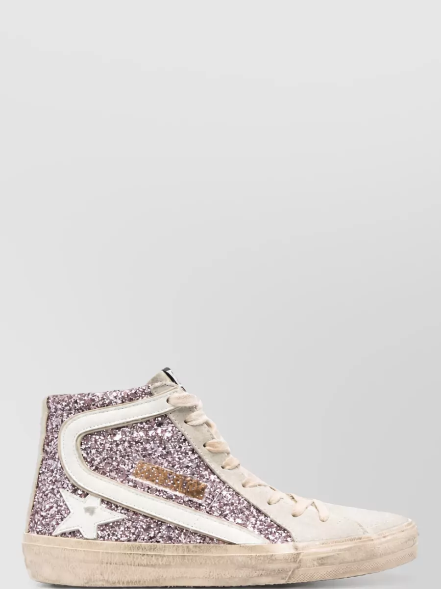 Golden Goose Leather Glitter High-Top Sneakers