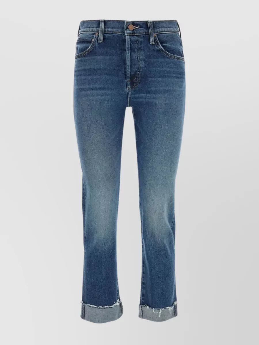 Shop Mother Waist Belted Denim Trousers In Blue