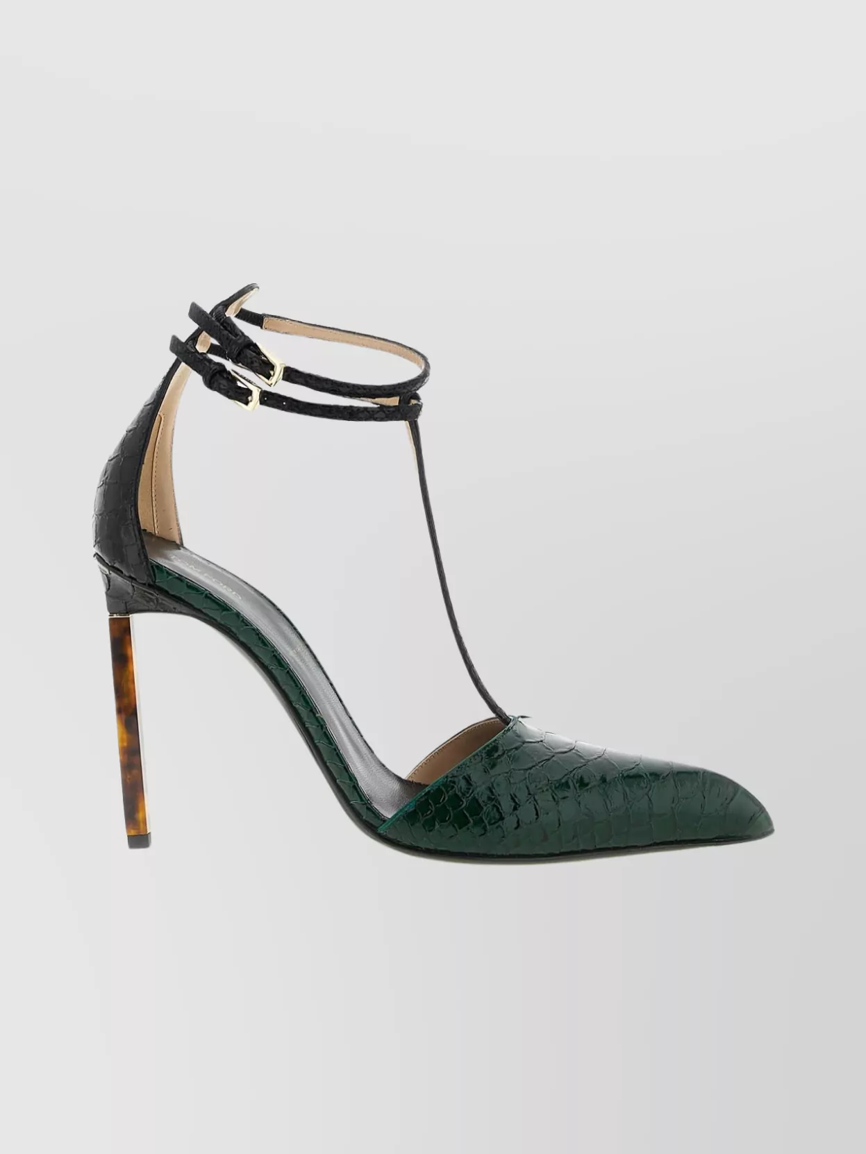 Tom Ford T-bar Ankle Strap Pointed Toe Pumps In Green