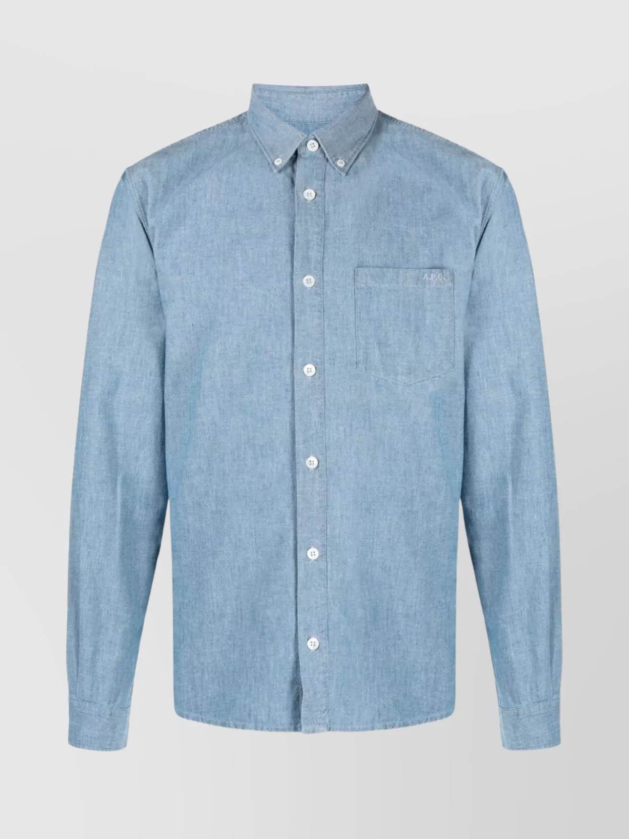Shop Apc Denim Edouard Shirt With Buttoned Collar In Blue