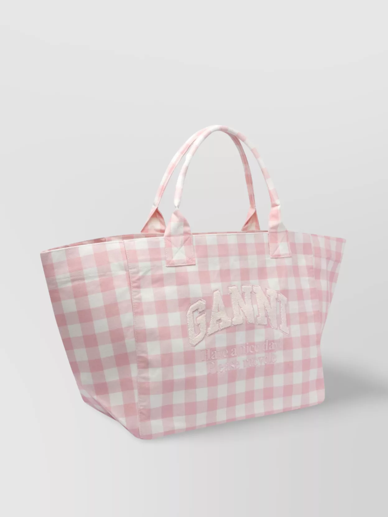 Ganni Checkered Pattern Tote Bag With 2 Handles