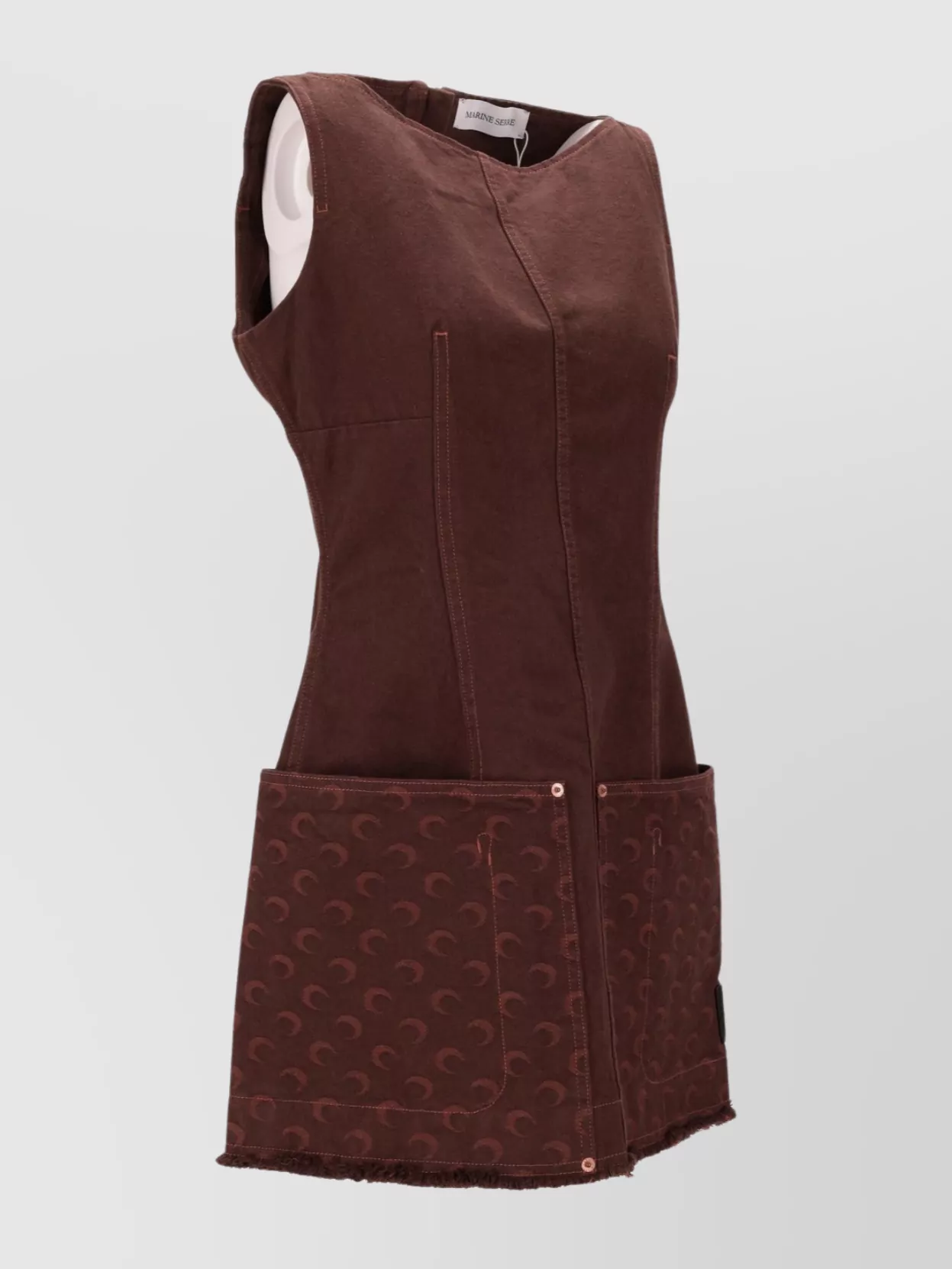 Marine Serre Womens Moon Jacquard Two-patch-pockets Denim Mini Dress Deep Brown