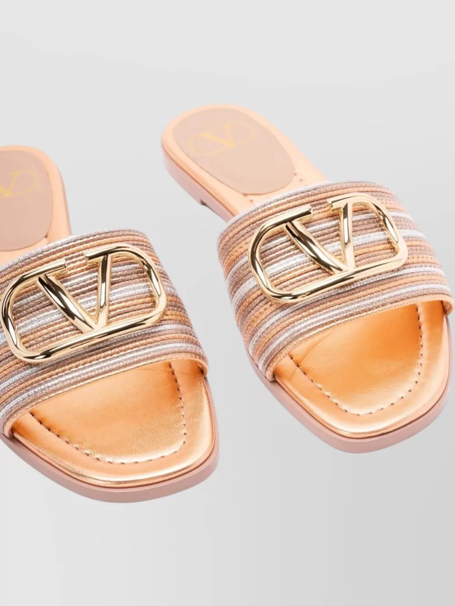Valentino Shearling Logo-Stripe Slides