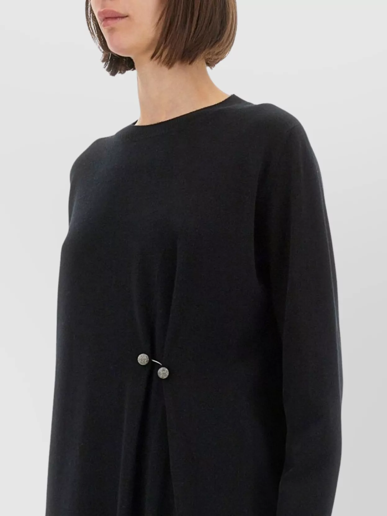 Fabiana Filippi Long Sleeve Round Neck Knee-Length Dress Button Detail