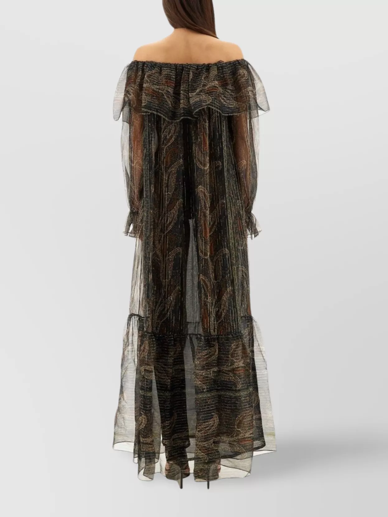 Saint Laurent Off-shoulder Layered Dress Featuring Ruffles In Black