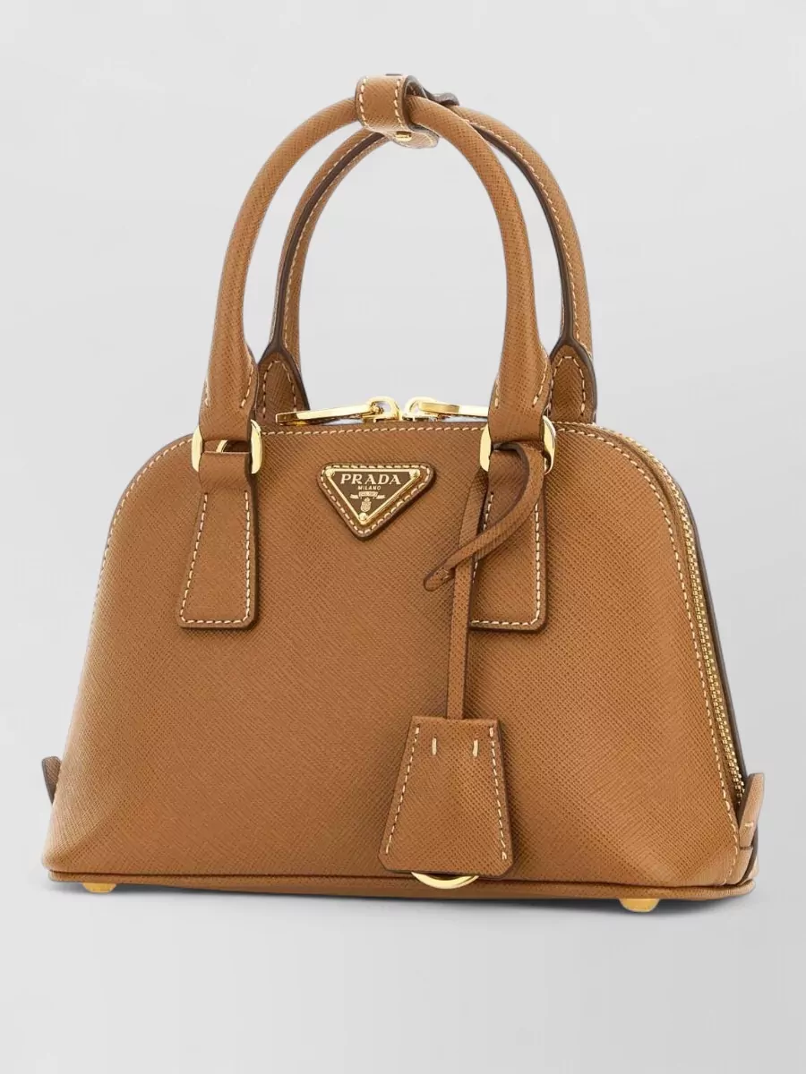 Prada Leather Handbag With Top Handles And Gold-Tone Hardware