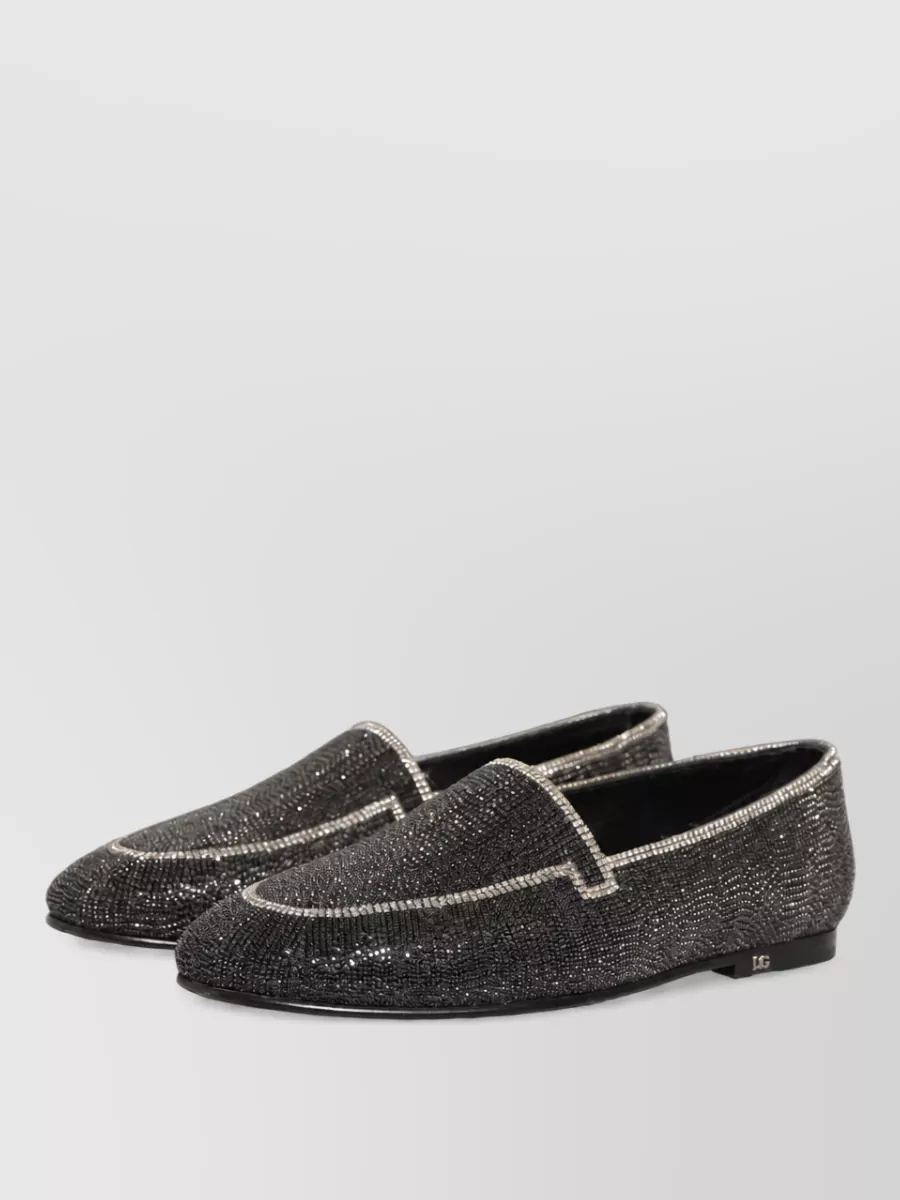 Dolce&Gabbana Crystal-Embellished Leather Slippers