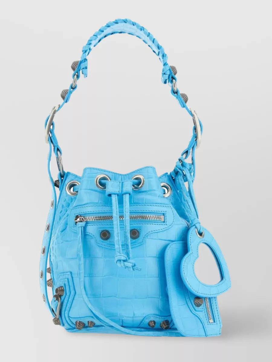 Shop Balenciaga Le Cagole Xs Crocodile Bucket Bag In Blue
