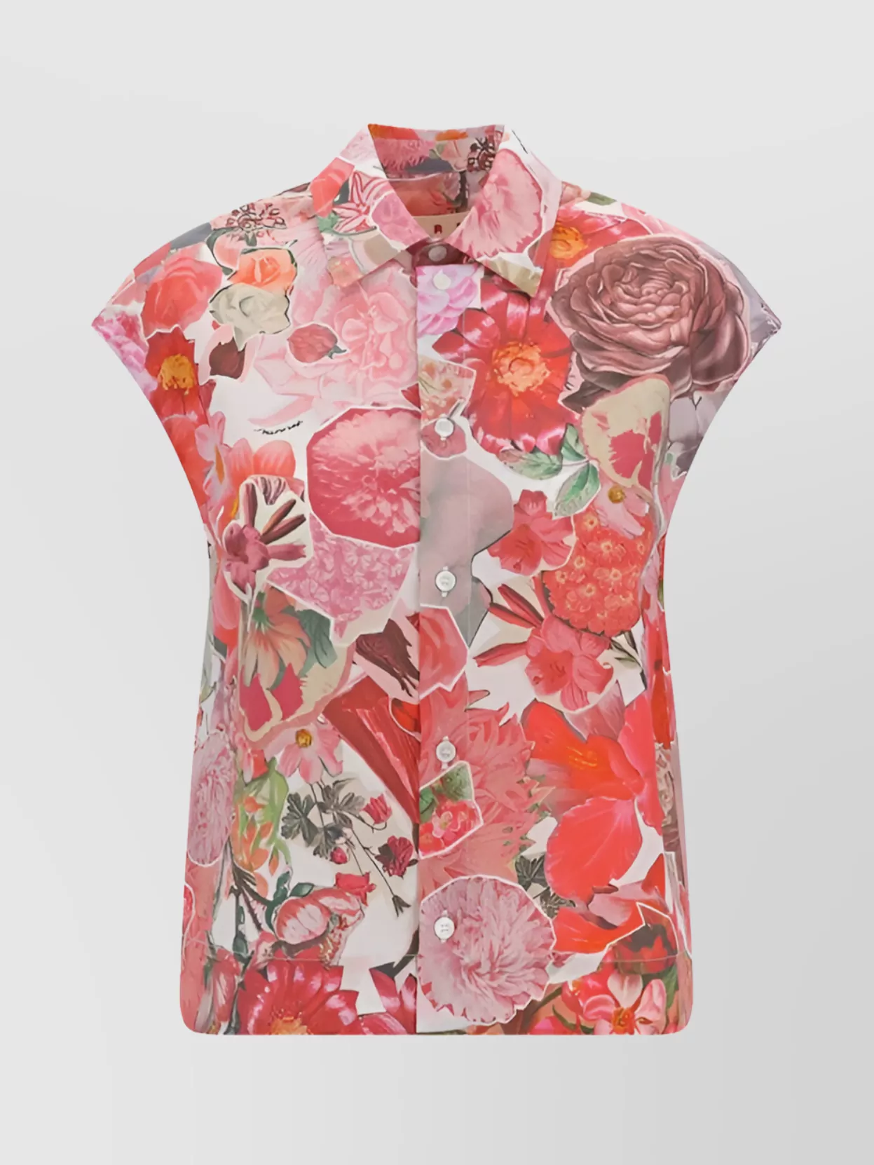 Shop Marni Floral Print Silk Shirt With Short Sleeves