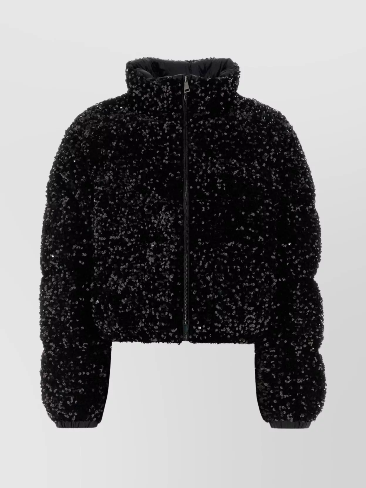 Moncler Textured Cropped Down Jacket With High Collar In Black