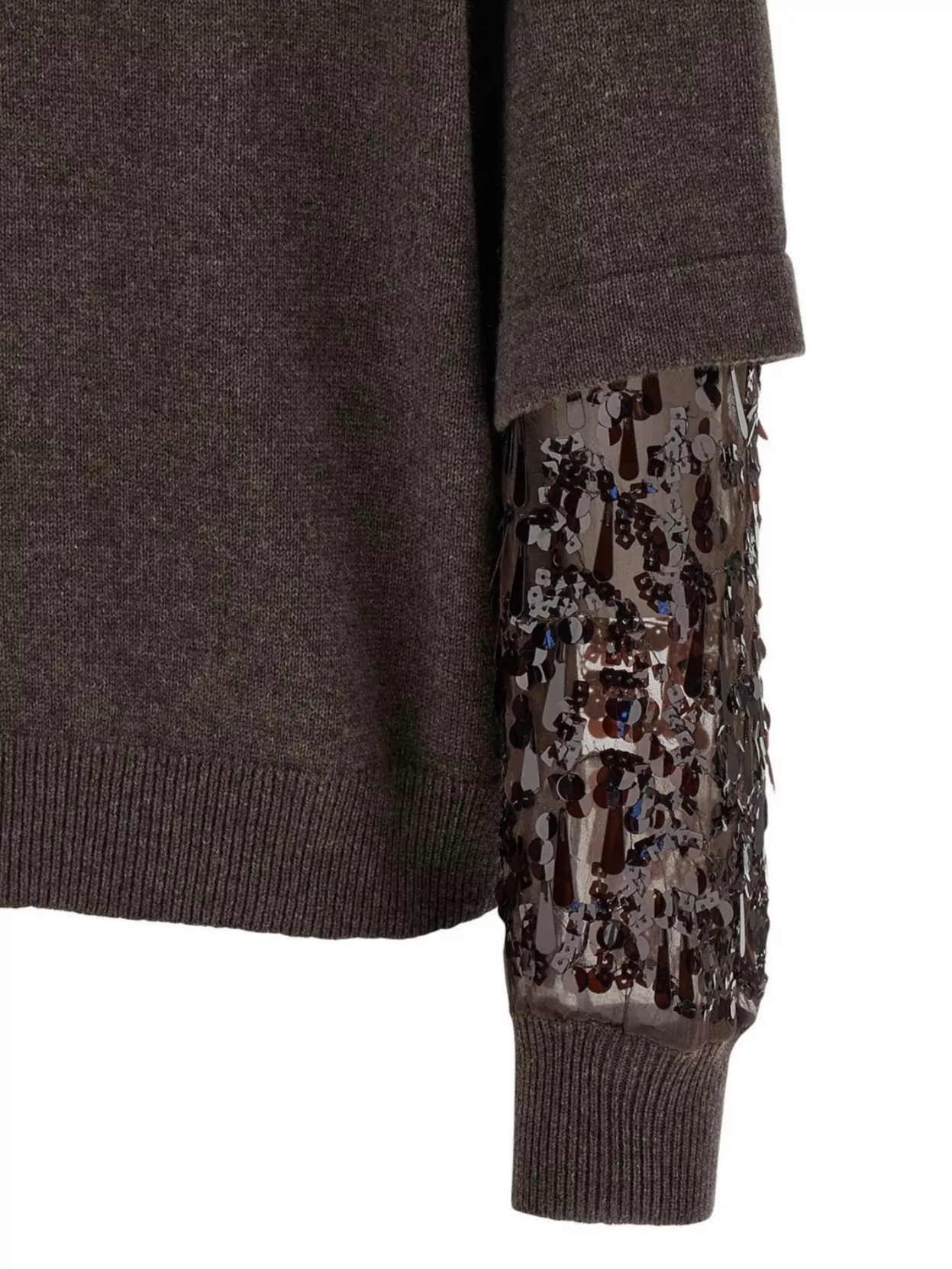 Brunello Cucinelli Sequin Sleeve Sweater Sweaters And Cardigans Brown In Brown