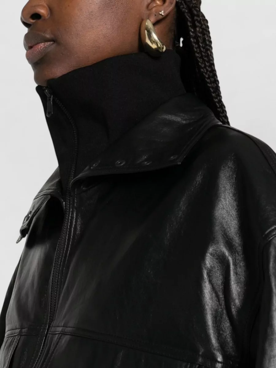 The Frankie Shop Lamb Leather Funnel Neck Jacket