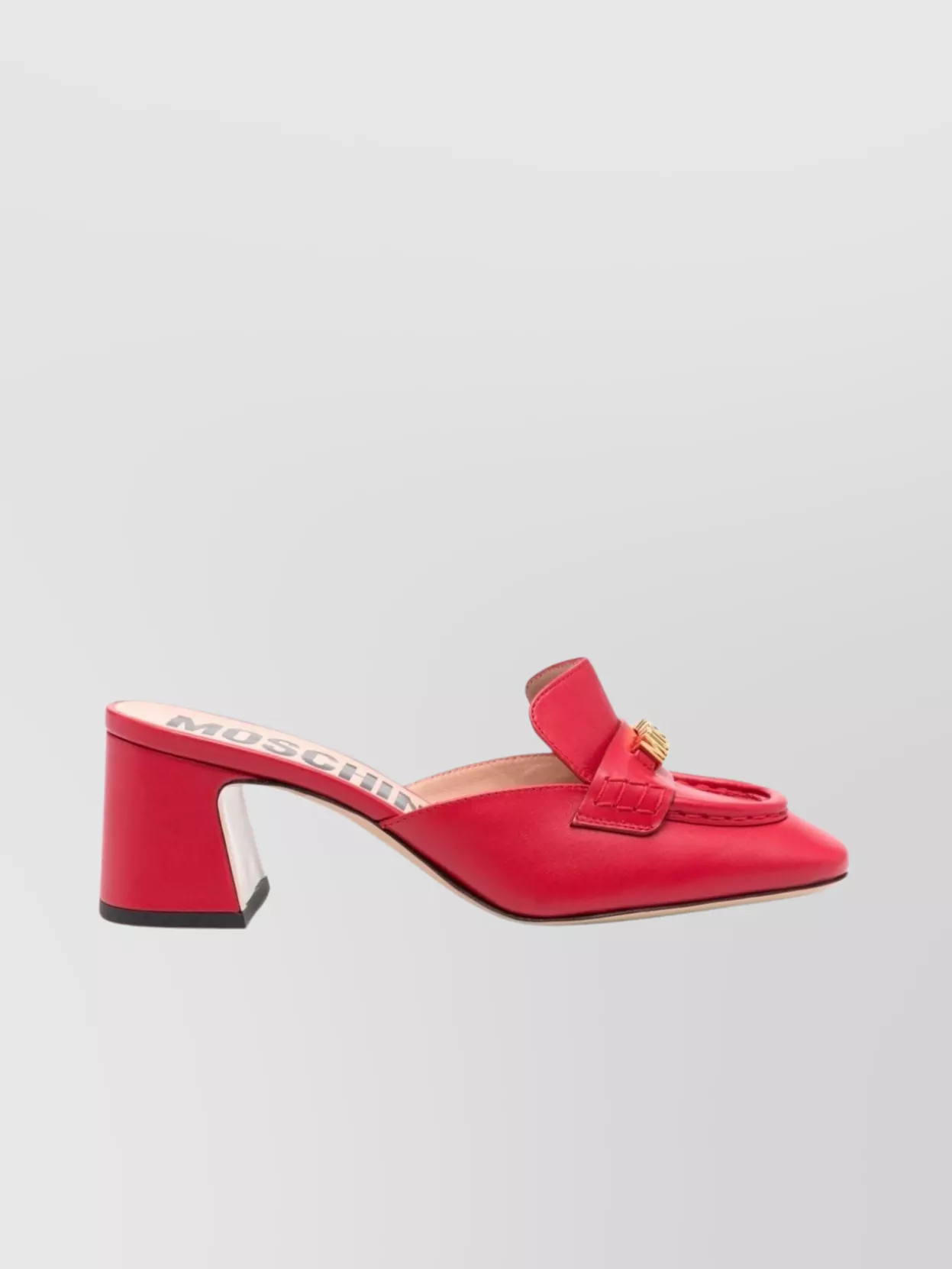 Shop Moschino Mid Block Heel Leather Mules