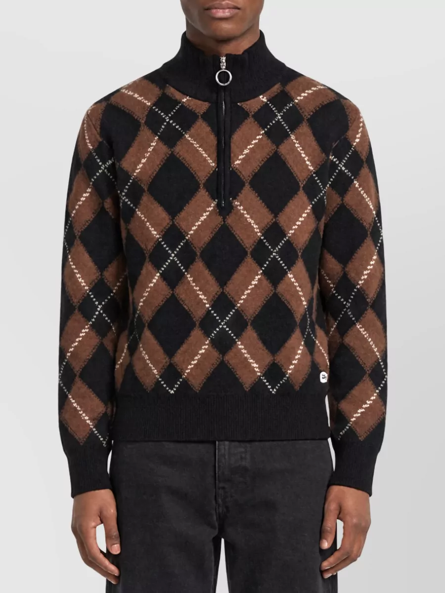 Ami Paris wool argyle half-zip regular-fit jumper