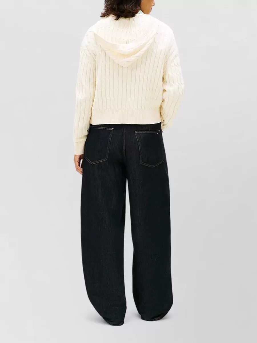 Tommy Hilfiger Cable Knit Hooded Zip Cardigan Long Sleeves In Pink