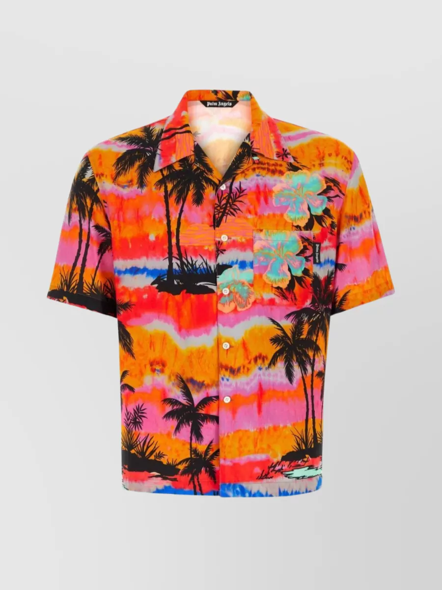 Shop Palm Angels Tropical Print Viscose Shirt In Orange