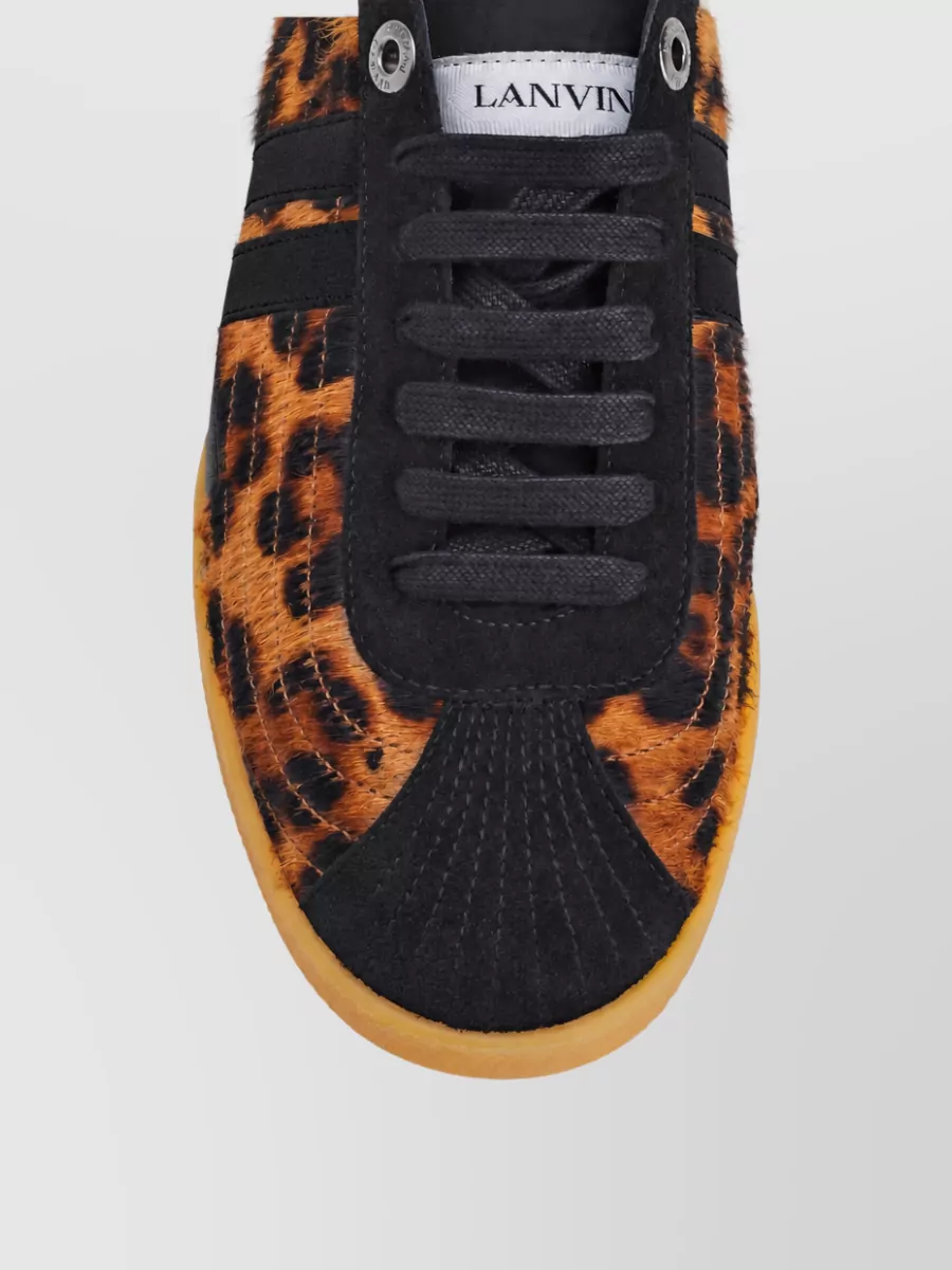 Lanvin Calf Leather Leopard-Print Low-Top Sneakers